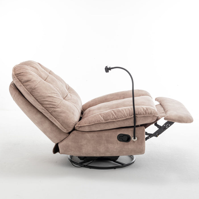 Modern Swivel Gliding Recliner Chair With Rocking Function And Phone Holder, Large Comfortable