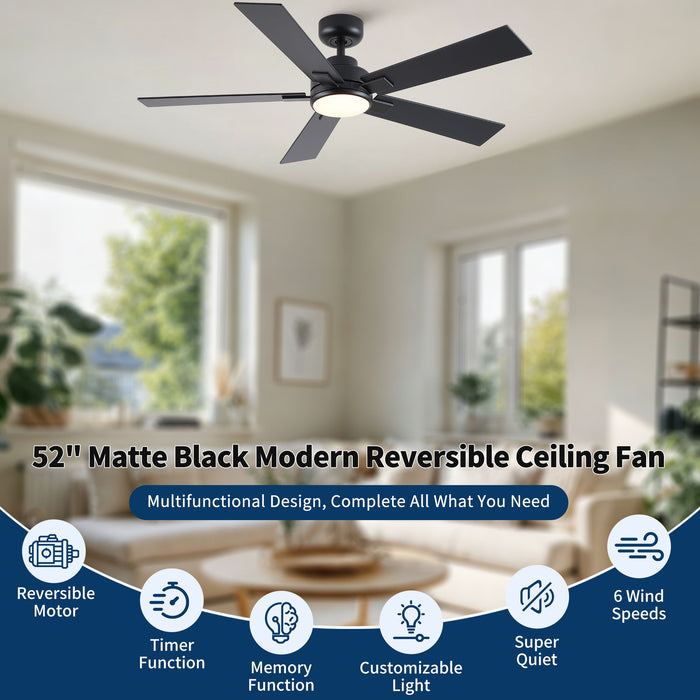 Reversible Motor Integrated LED Dimmable Ceiling Fan With Light
