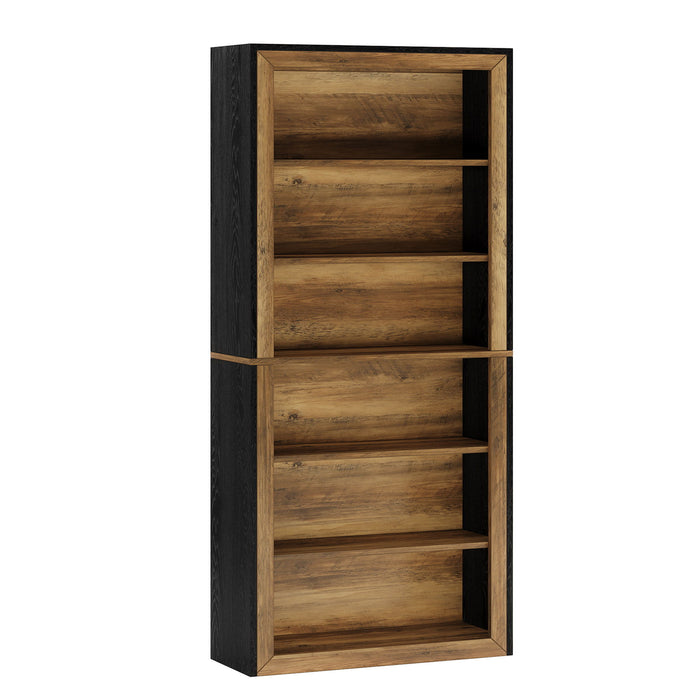 7 Tier Open Bookshelf Storage For Living Room - Black / Brown