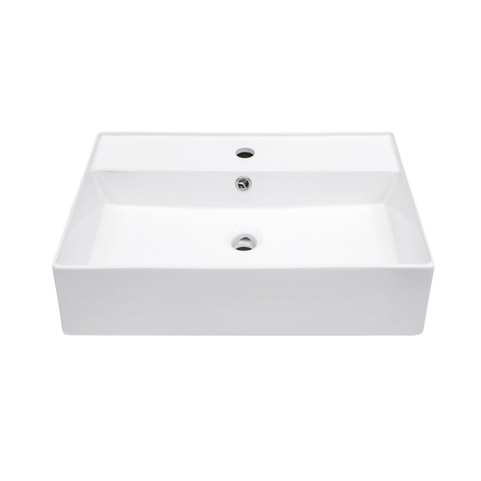 Modern Ceramic Rectangular Wall Mounted Bathroom Sink With Faucet Hole & Overflow