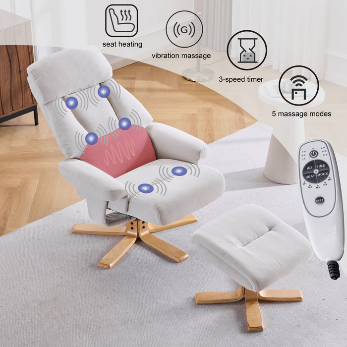 Upholstered Heated Massage 360° Swivel Accent Chair With Ottoman