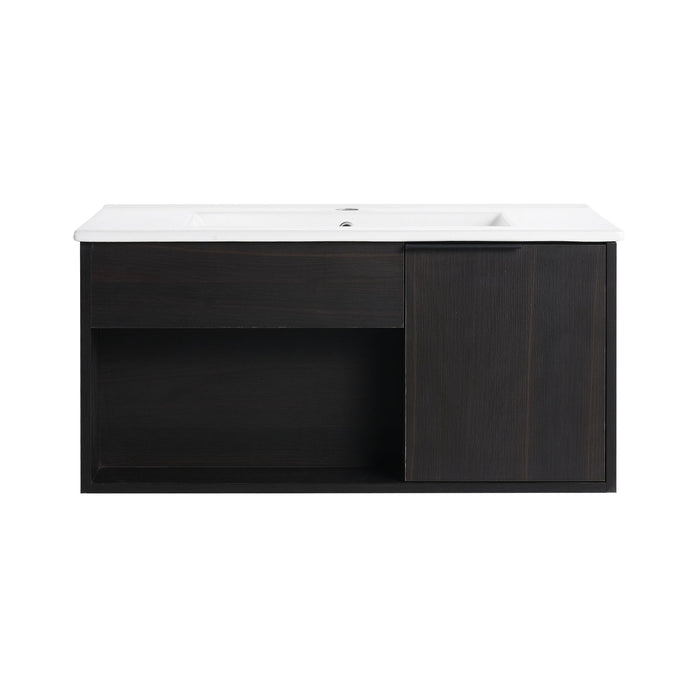 Wall Mounted Floating Bathroom Vanity With Open Shelf & Soft Close Door
