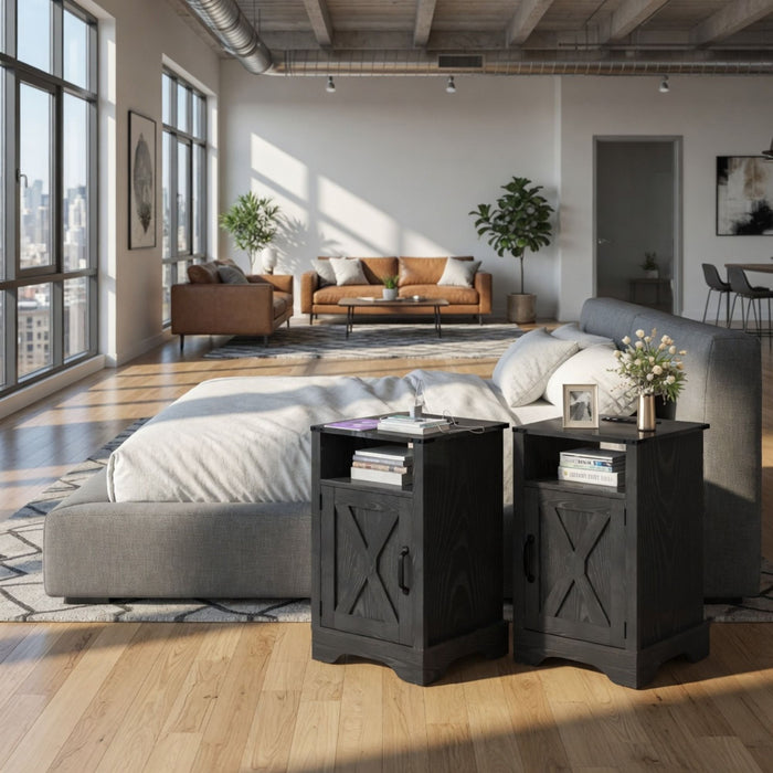 Farmhouse Nightstand, Charging Station & Storage