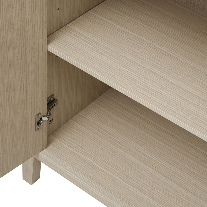 4 Door Sideboard, Carved Sideboard Buffet Cabinet With Storage, Modern Coffee Bar Cabinet With Adjustable Shelf For Living Room, Dining Room, Kitchen - Natural