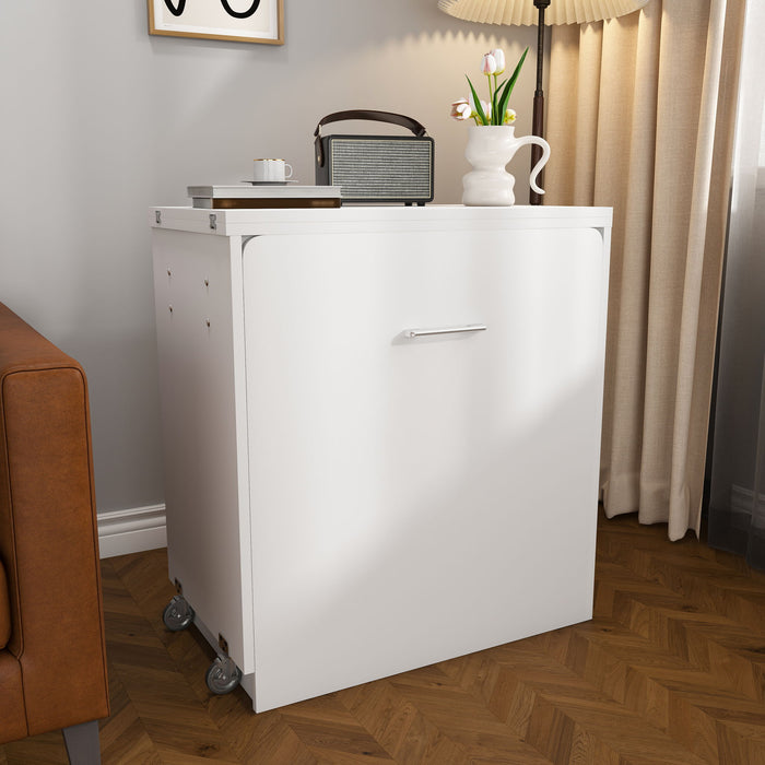 Folding Desk With Mirror And Storage Stool For Bedroom Or Apartment - White