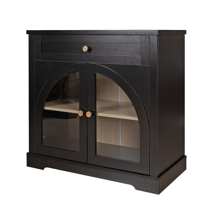 Sideboard Cabinet With 1 Drawer And 2 Arched Doors With Adjustable Shelves For Entryway - Black