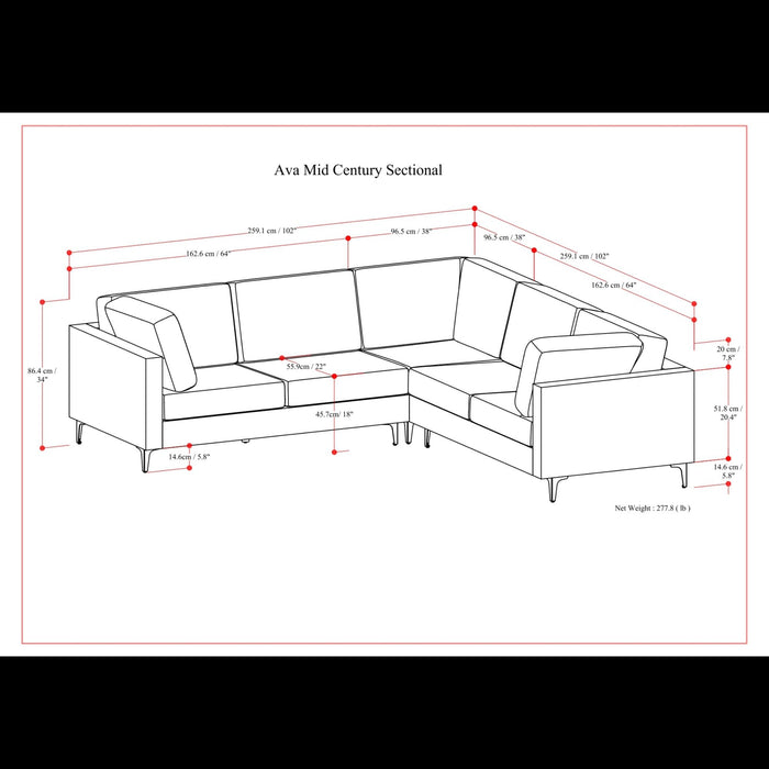 Ava - Mid Century Corner Sectional Sofa Handcrafted