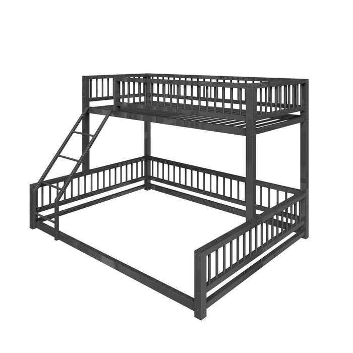 Bunk Bed Frame With Ladder And Safety Guardrails