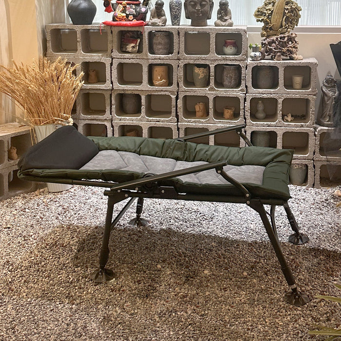 Camping Lounge Chair, Portable Folding Reclining Camping Chair With Adjustable Backrest For Indoor And Outdoor Camping Beach Hiking Fishing - Green / Black