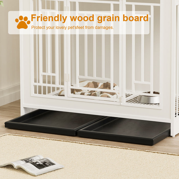 Wooden Dog Crate Furniture With Divider And Storage - White