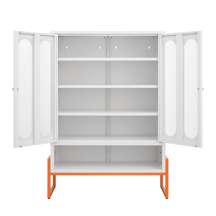 Modern Metal Shoe Cabinet With DoublebSided Mesh Doors And Adjustable Partitions