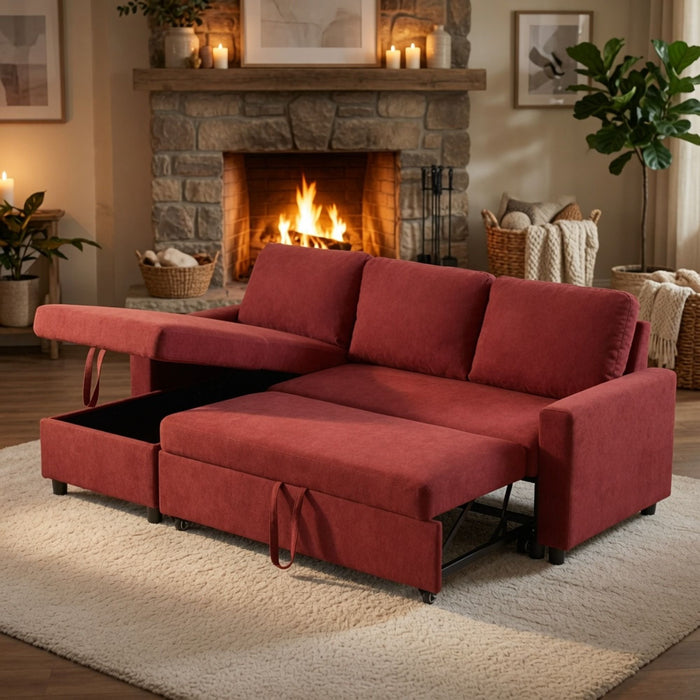 L - Shaped Convertible Sofa Bed With Storage Chaise