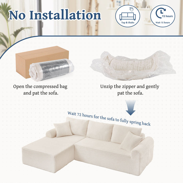 Modular Corduroy Sectional With Arched Armrests, Includes 3 Back Cushions & 2 Throw Pillows