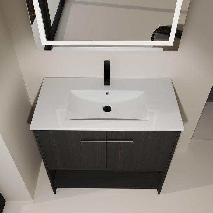 Modern Bathroom Vanity With Ceramic Sink, Freestanding Cabinet, Soft Closing Doors