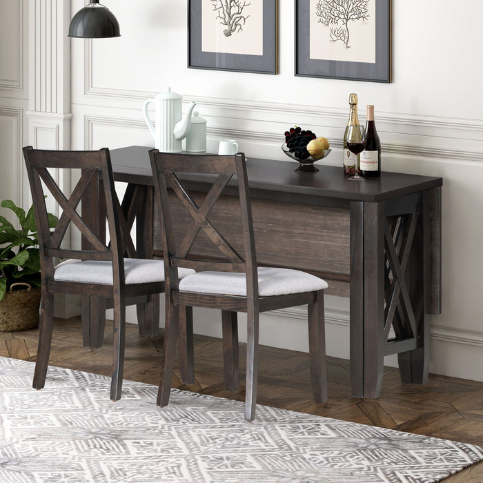 6 Piece Family Dining Room Set, Space Saving Foldable Table And 4 Chairs With Bench