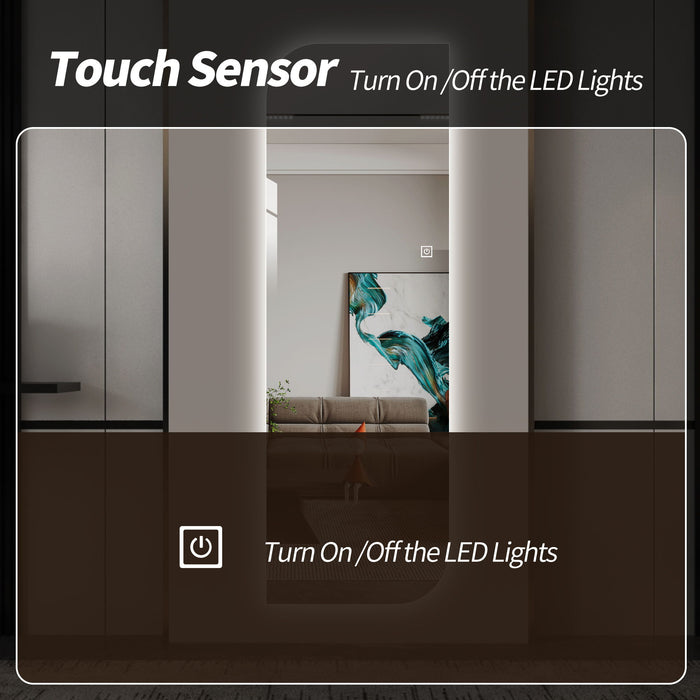 Irregular Shape LED Full Length Wall Mirror With 3 Color Dimmable Lighting - Silver