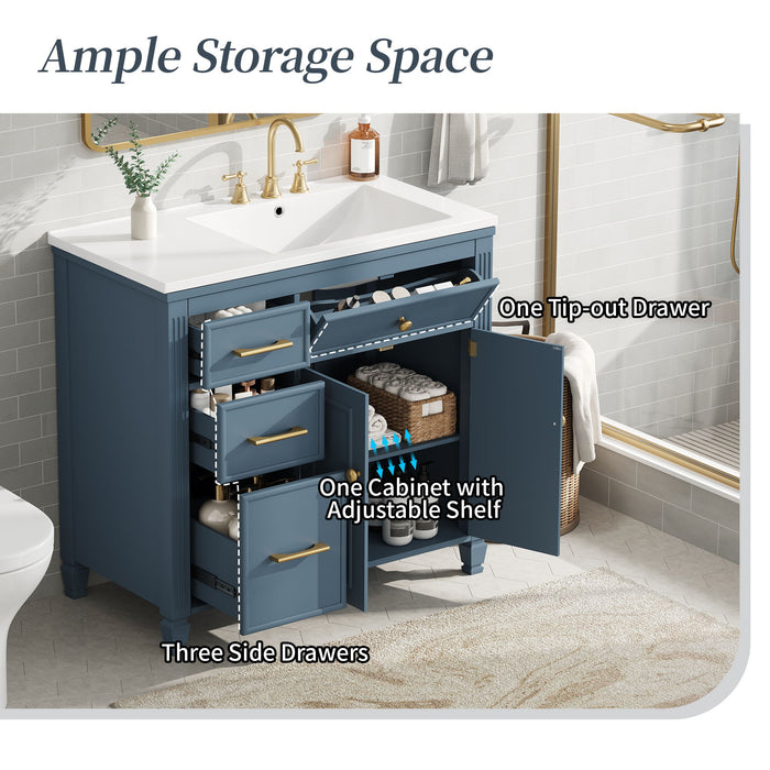Bathroom Vanity With Sink, 1 Tip Out Drawer, 3 Side Drawers, Adjustable Shelf