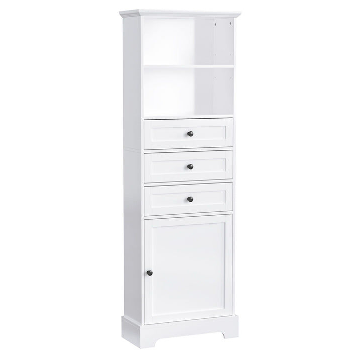 Tall Storage Cabinet With 3 Drawers And Adjustable Shelves For Bathroom