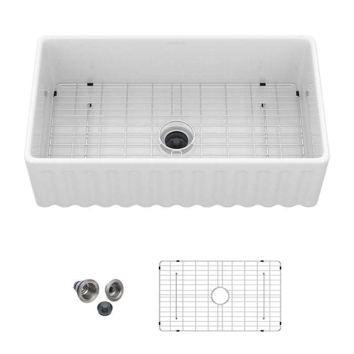 Sink - Apron-Front Reversible Single Bowl Kitchen Sink With Smooth And Ribbed Finishes - White