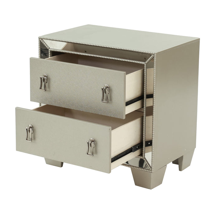 Nightstand With 2 Drawers And Mirror Accent - Silver
