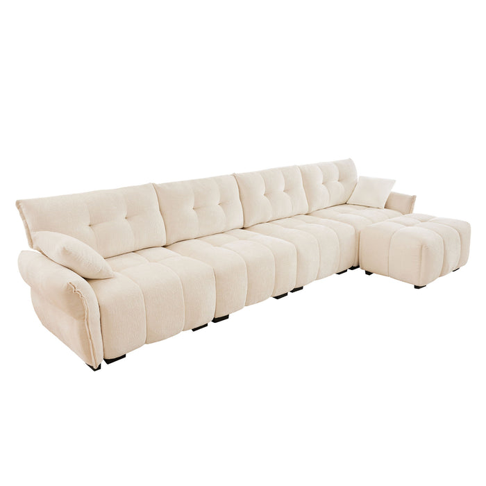 Sofa Set With Ottoman And Pillows, Textured, High Resilience Cushions