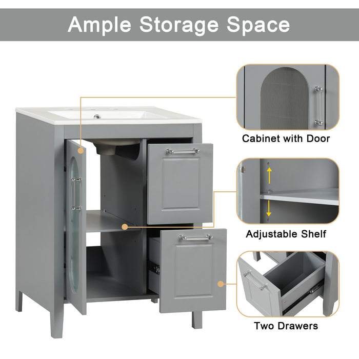 Modern Bathroom Vanity With Sink, Cabinet With 2 Drawers And Door, Adjustable Shelf
