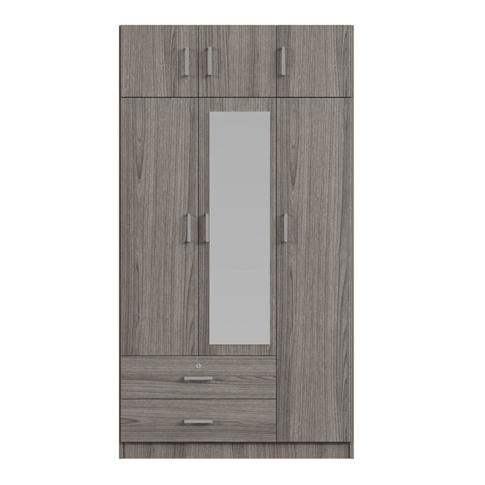 Modern 3 Door Mirror Wardrobe With 2 Drawers And Top Cabinet