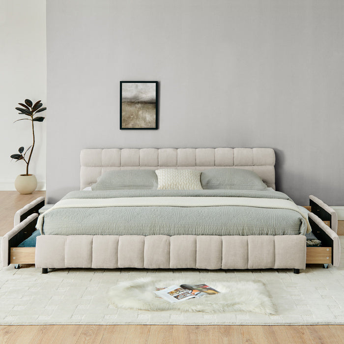 Modern Platform Bed Frame With Thick Chenille Fabric