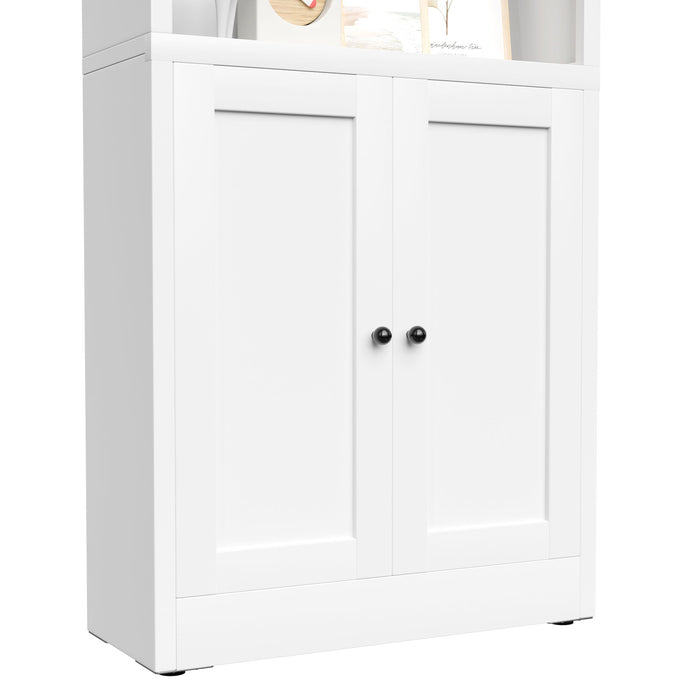 Bookcase Tall 5-Tier Adjustable Storage Shelf With Door Deep - White