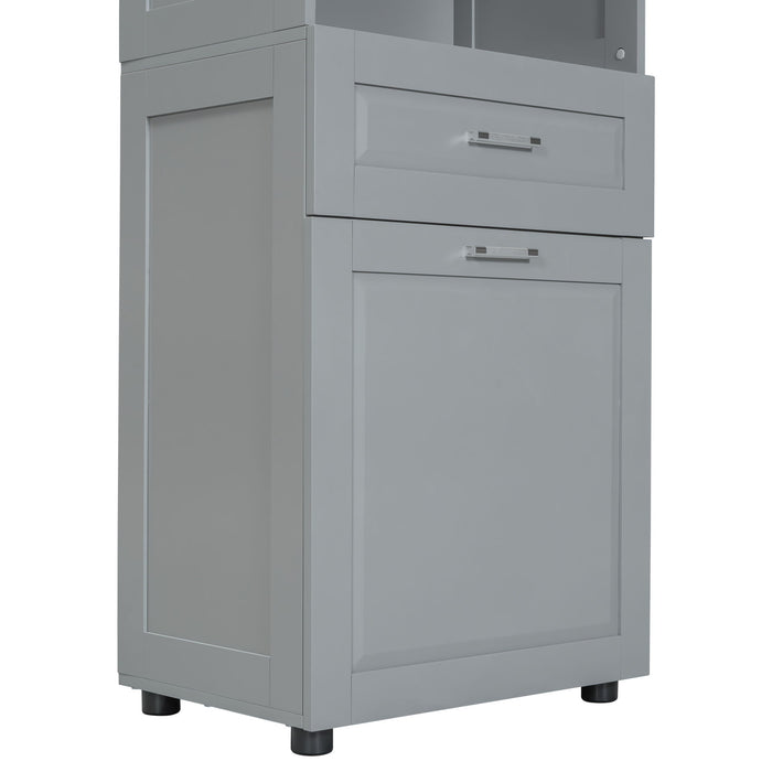 Tall Bathroom Cabinet With Tilt-Out Laundry Basket And Upper Storage