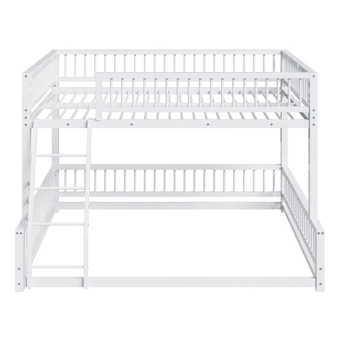 Bunk Bed Frame With Ladder And Safety Guardrails