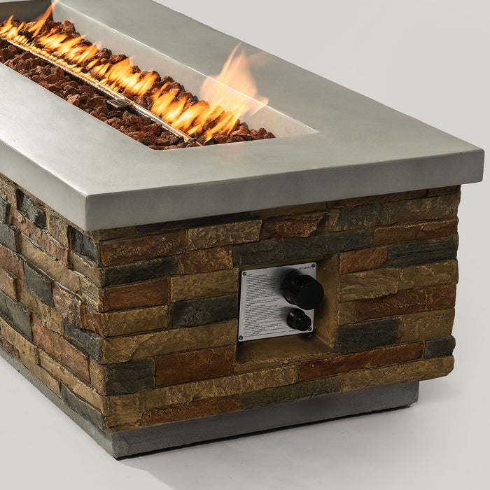 60" Propane Gas Fire Pit Table, 60000 Btu Rectangular Concrete Fire Pit For Outside Patio Deck Garden Backyard - Sandstone