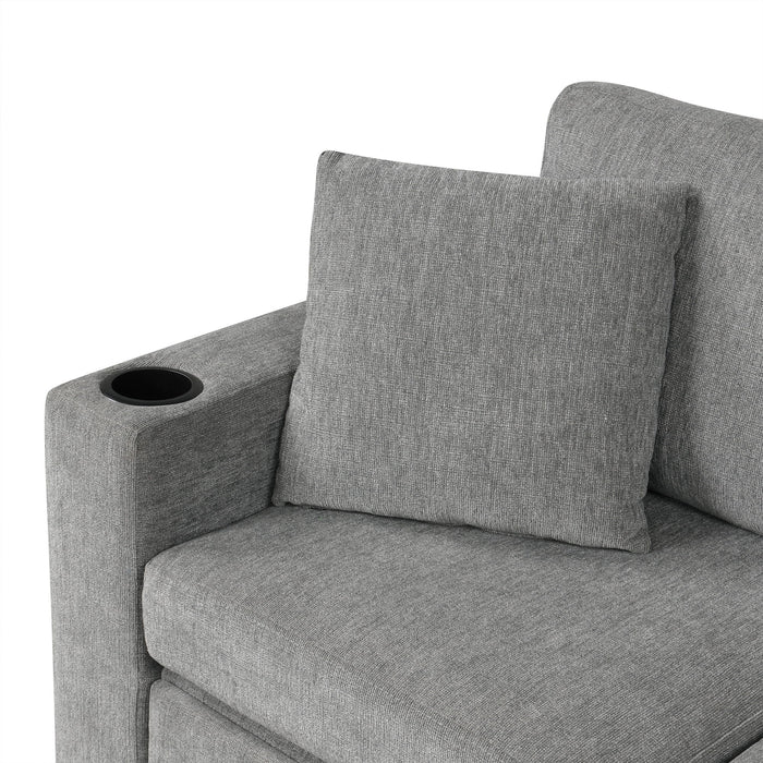 Sectional Sofa Convertible Pull-Out Bed With Storage Ottoman & USB Ports