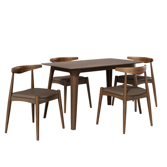 5 Piece Dining Set With 1 Table And 4 Upholstered Chairs - Brown / Walnut