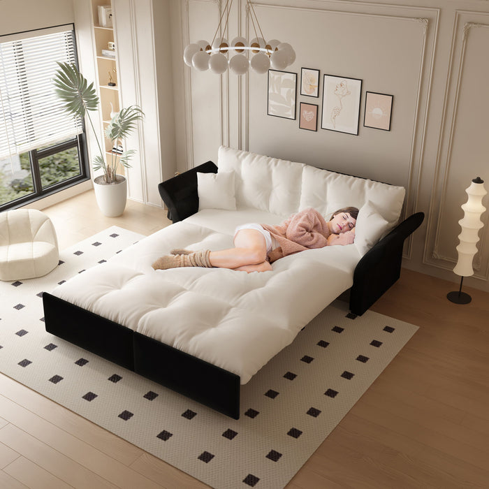 Queen Pull Out, 3 In 1 Convertible Sleeper Tufted Sofa & 2 Soft Pillows