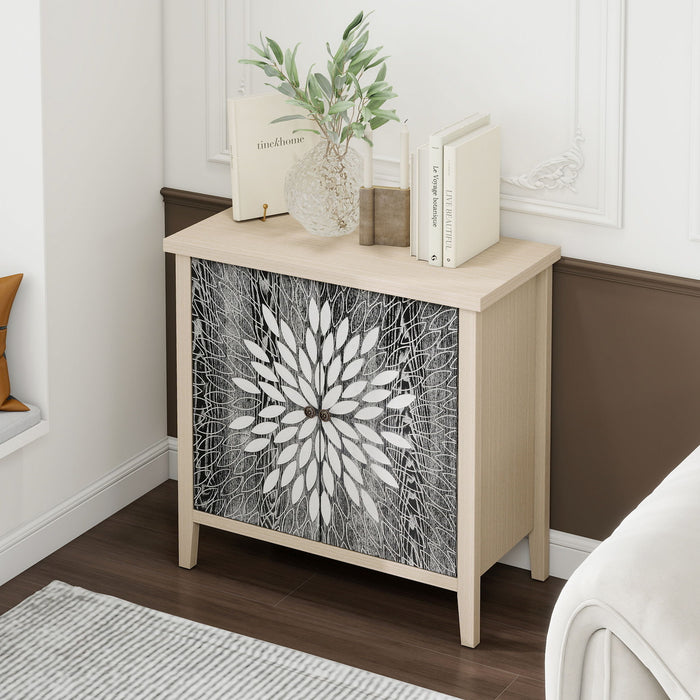 2 Door Carved Storage Cabinet With Adjustable Shelf, Accent Furniture