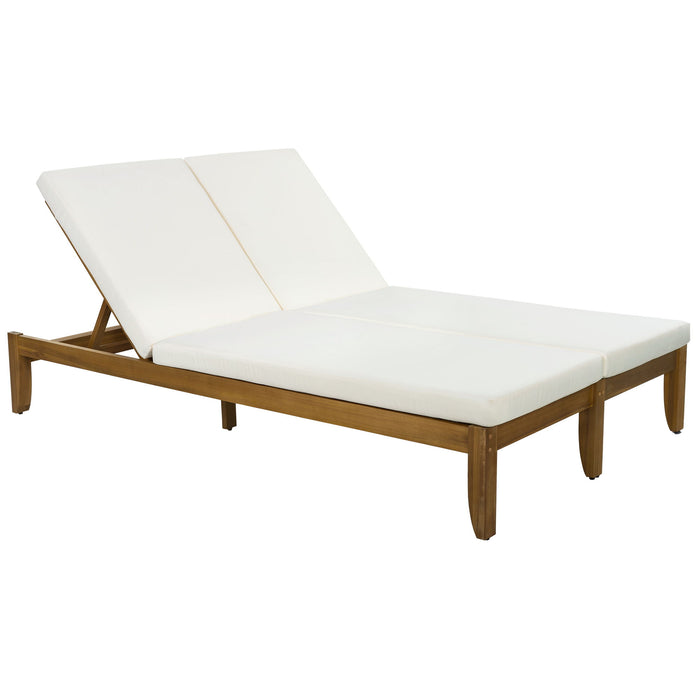 Adjustable Outdoor Patio Lounge Chair 2 Seater Recliner - Beige / Natural