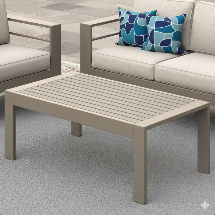 All-Weather Outdoor Coffee Table With Wood-Look Top