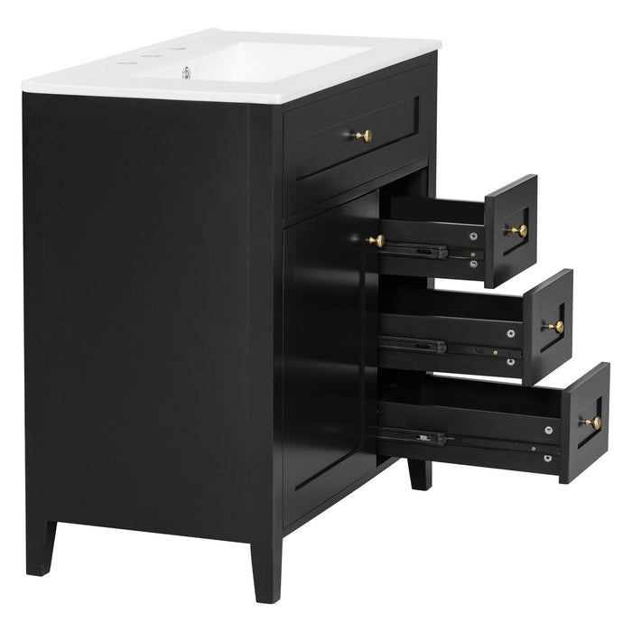 Bathroom Vanity With Sink, 3 Drawers And Adjustable Shelf