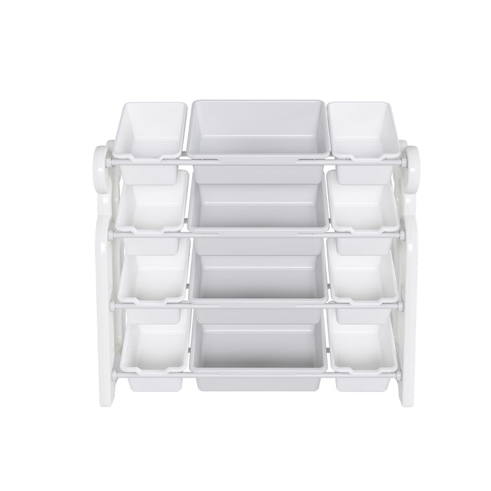 Multi Functional Kids Toy Storage Organizer Cabinet With Hdpe Shelf And 12 Bins - Gray White