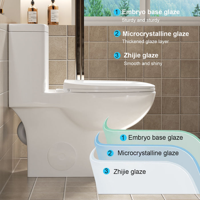 1 Piece Toilet With Tornado Flush, Soft Closing Seat
