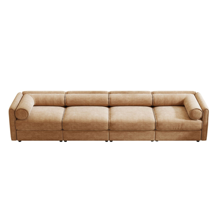 Stylish Chenille Sofa With Storage Seat And Cylindrical Backrest