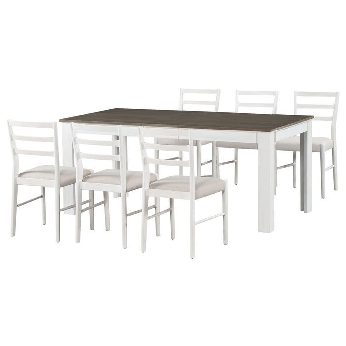 7 Piece Dining Set With Extendable Table, 2 Drawers & 6 Upholstered Chairs