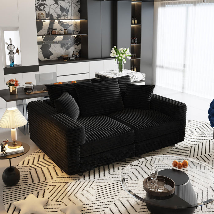 Deep Seat Convertible Sofa With Soft Pillows And Ottomans