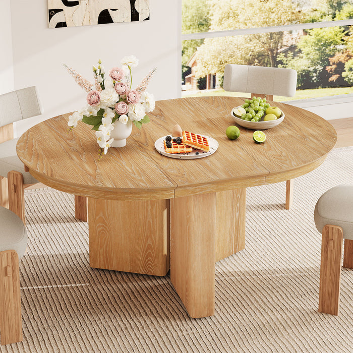 Farmhouse Oval Extendable Dining Table With Pedestal Base