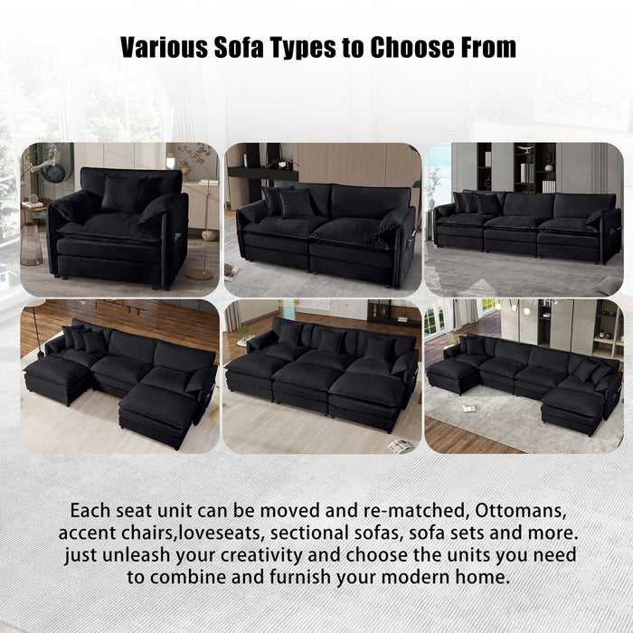 Modern Chenille Oversized Deep Seat Sectional Sofa With Pillows