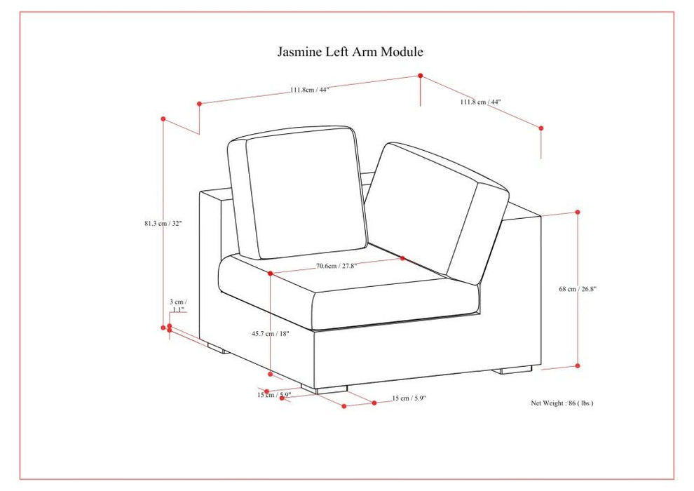 Jasmine - Left Arm Sofa Module - Gray