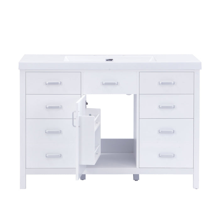 47.25" Modern Bathroom Vanity With Sink, Soft Close Single Door & 6 Drawers - White