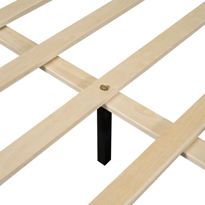 Platform Bed With Thick, Stylish Stripe Decorated Bedboard And Elegant Leg