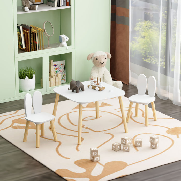 Rabbit Themed Table And 2 Chairs Set - White